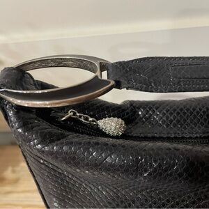 Judith Leiber - crystal EUC vintage purse, Black Reptile skin, silver accents